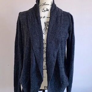 Barefoot Dreams CozyChic Lite Ribbed Island Wrap Cardigan w/ pockets- Large Navy